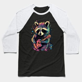 Raccoon's Cosmic Melodies: Strumming Through the Stars Baseball T-Shirt